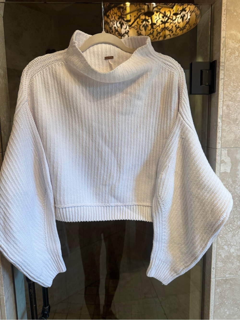 Free People Cream Cropped Ribbed Turtleneck Sweater